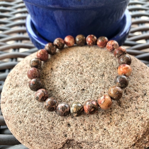 Handmade Leopard Jasper natural stone stretch bracelet, size S/M - Picture 1 of 4